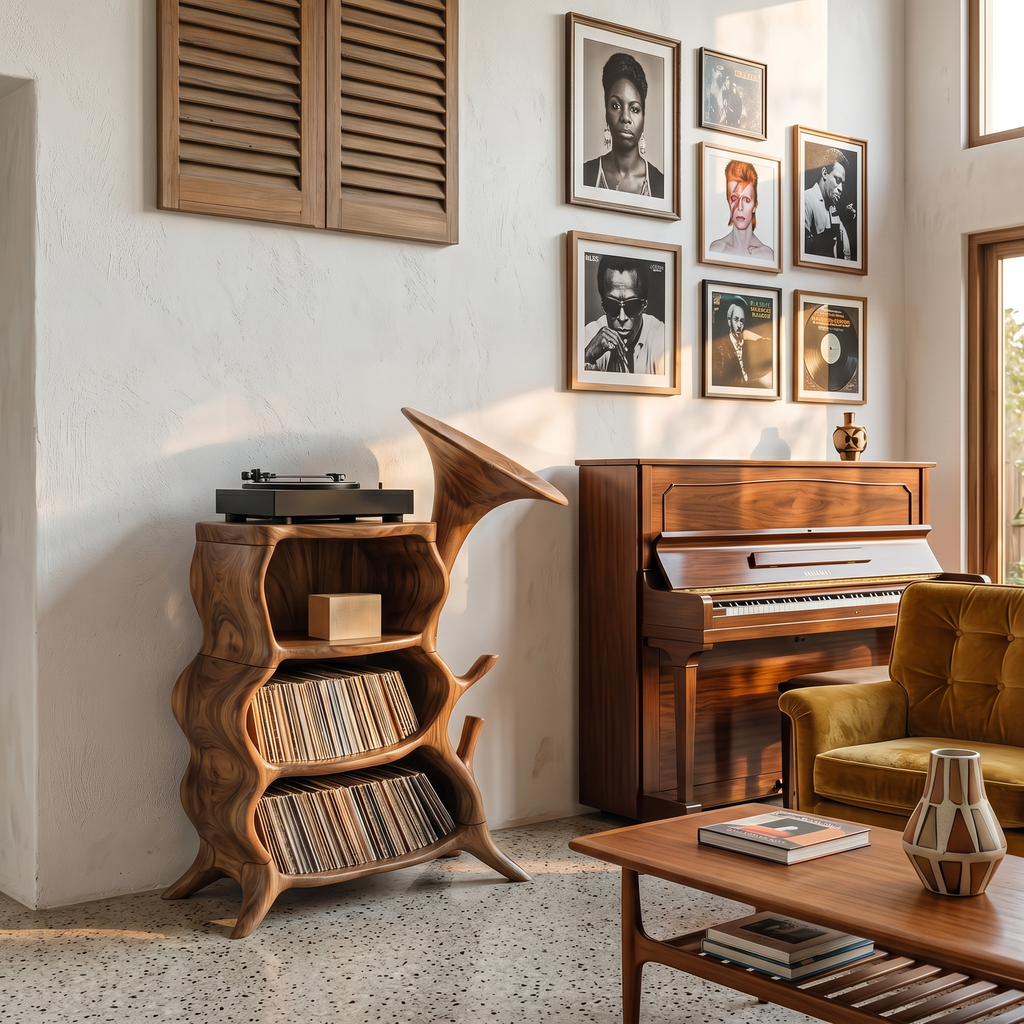 Hardwood Record Player Stand with Minimalist Cube Profile - view 3