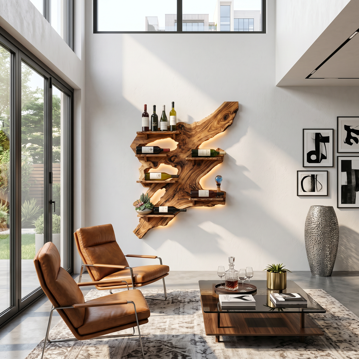 Rustic Monkey Pod Wood Wall Wine Rack for Home Bar - view 3