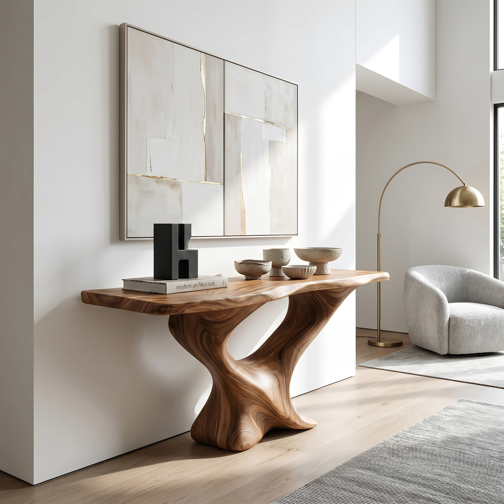 Farmhouse Solid Wood Console Table with Live Edge Details - view 3
