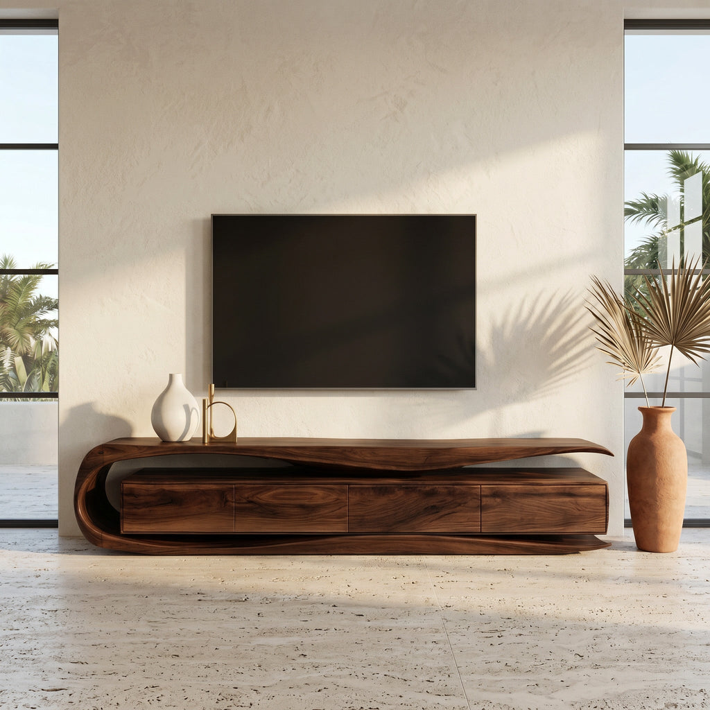 Organic Modern Solid Wood TV Console with Floating Look - view 2
