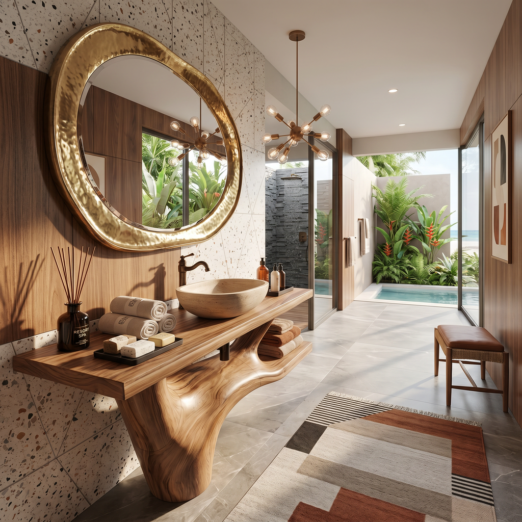 Handcrafted Solid Wood Bathroom Vanity in Natural Rustic Style - view 3