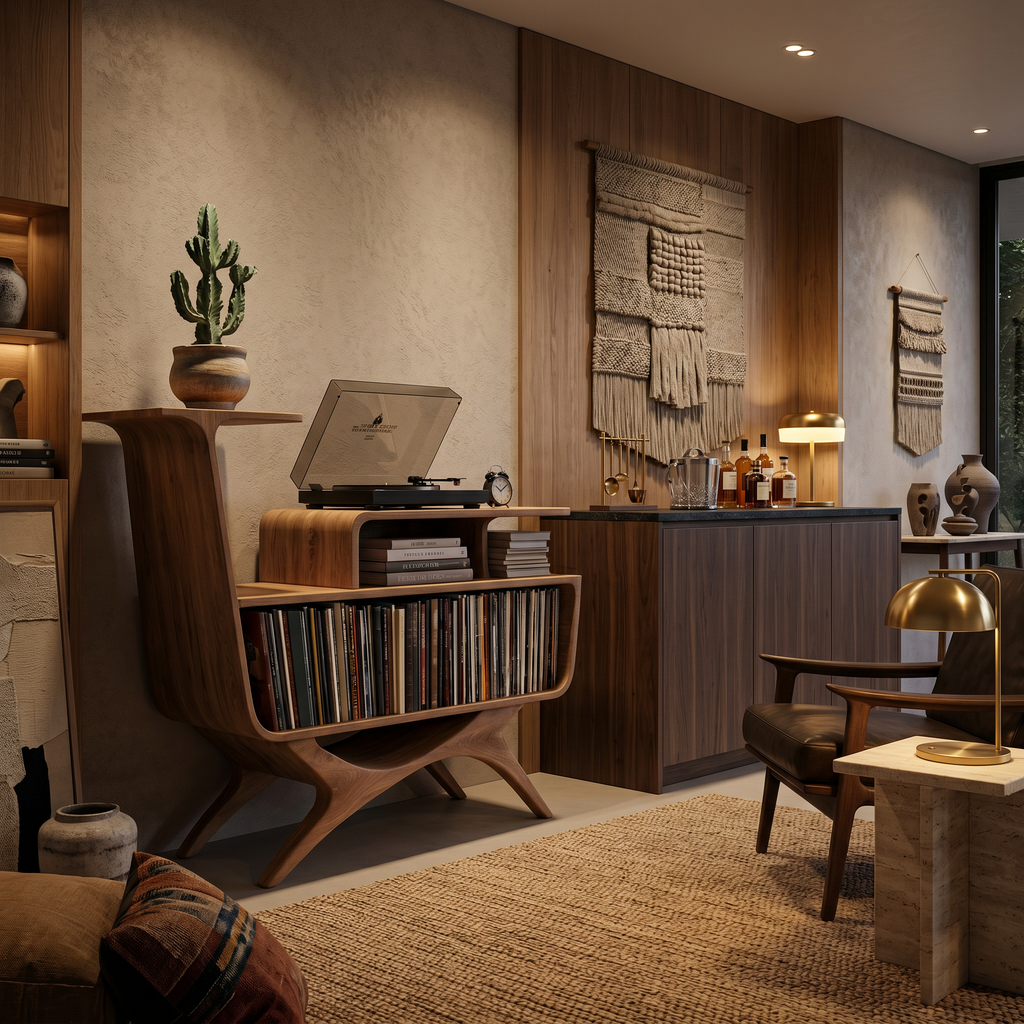 Modern Open Frame Solid Wood Record Player Stand with Vinyl Storage - view 3