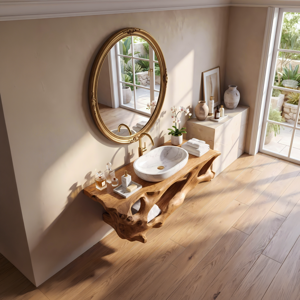 Floating Solid Wood Bathroom Vanity Shelf with Minimal Profile - view 3