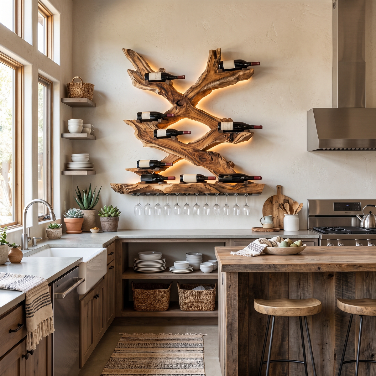 Monkeypod Wood Wall Wine Rack with Mid-Century Rustic Style - view 3