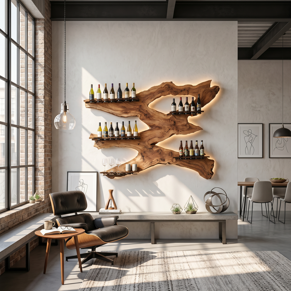 Handcrafted Monkeypod Wine Wall Rack for Kitchen and Home Bar - view 3