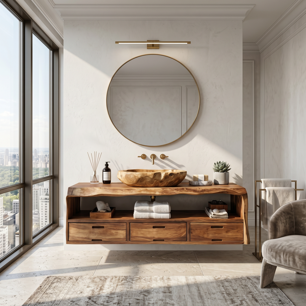 Farmhouse Floating Live Edge Bathroom Vanity in Solid Wood - view 3