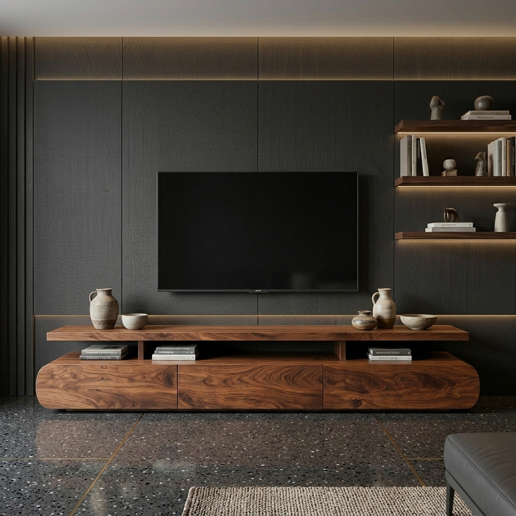 Low Profile Solid Wood TV Stand with Rounded Edges - view 3