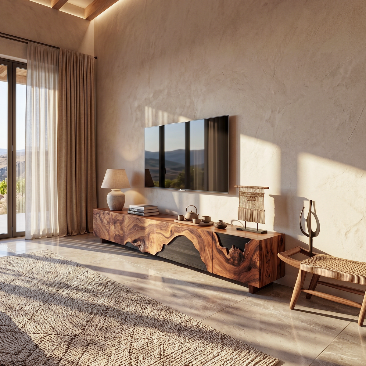 Floating Live Edge TV Console with Open Shelving - view 2