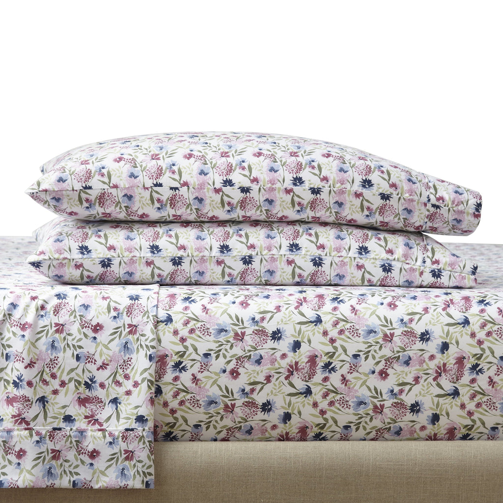 Better Homes & Gardens 4-Piece 300 Thread Count Bashful Blooms Cool Cotton Sateen Bed Sheet Set, Queen, Deep Pocket
