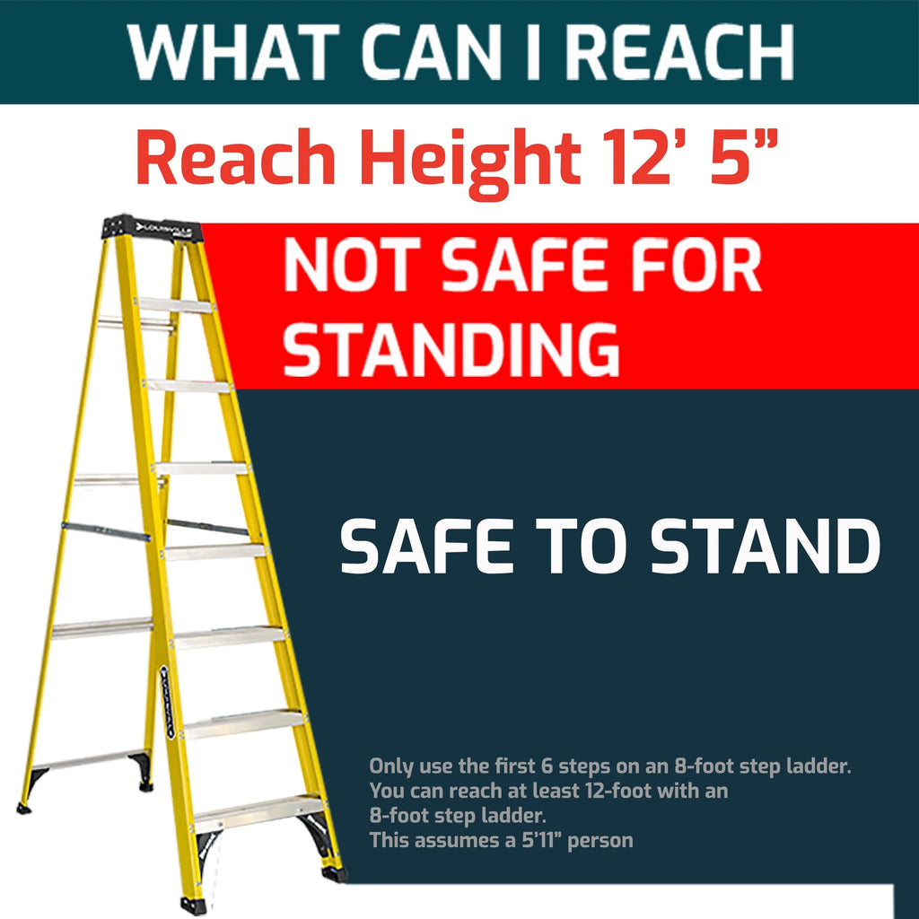 Louisville Ladder 8' Fiberglass Step Ladder, 12' Reach, 250 lbs Load C ...