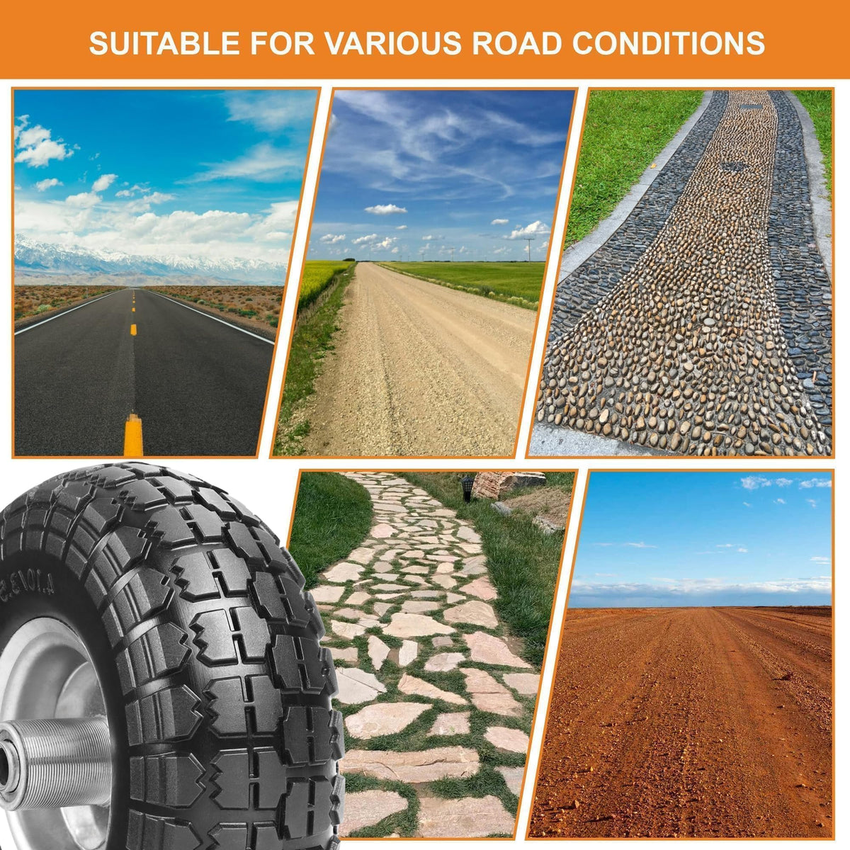 10" Solid Tires, 4.10/3.50-4 Tire and Wheel Flat Free, Gorilla Cart Tires Replacement, 4-Pack Solid Rubber Wheels with 5/8" Axle for Hand Trucks