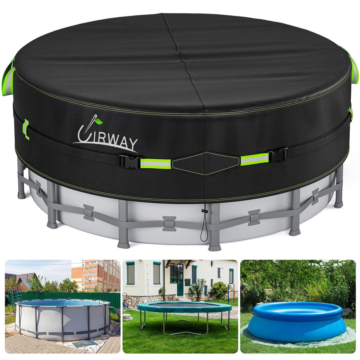 UIRWAY 18 Ft Winter Round Pool Cover with Reflective Strips, Premium Fabric