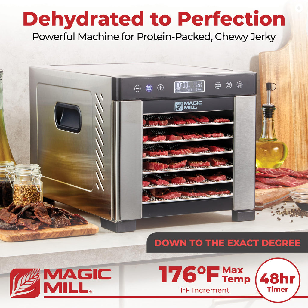 Magic Mill Pro Food Dehydrator Machine | Powerful 600W Rear Fan Even-Drying System | 7 Full-Size Stainless Steel Trays | 95°-176° Temperature Control