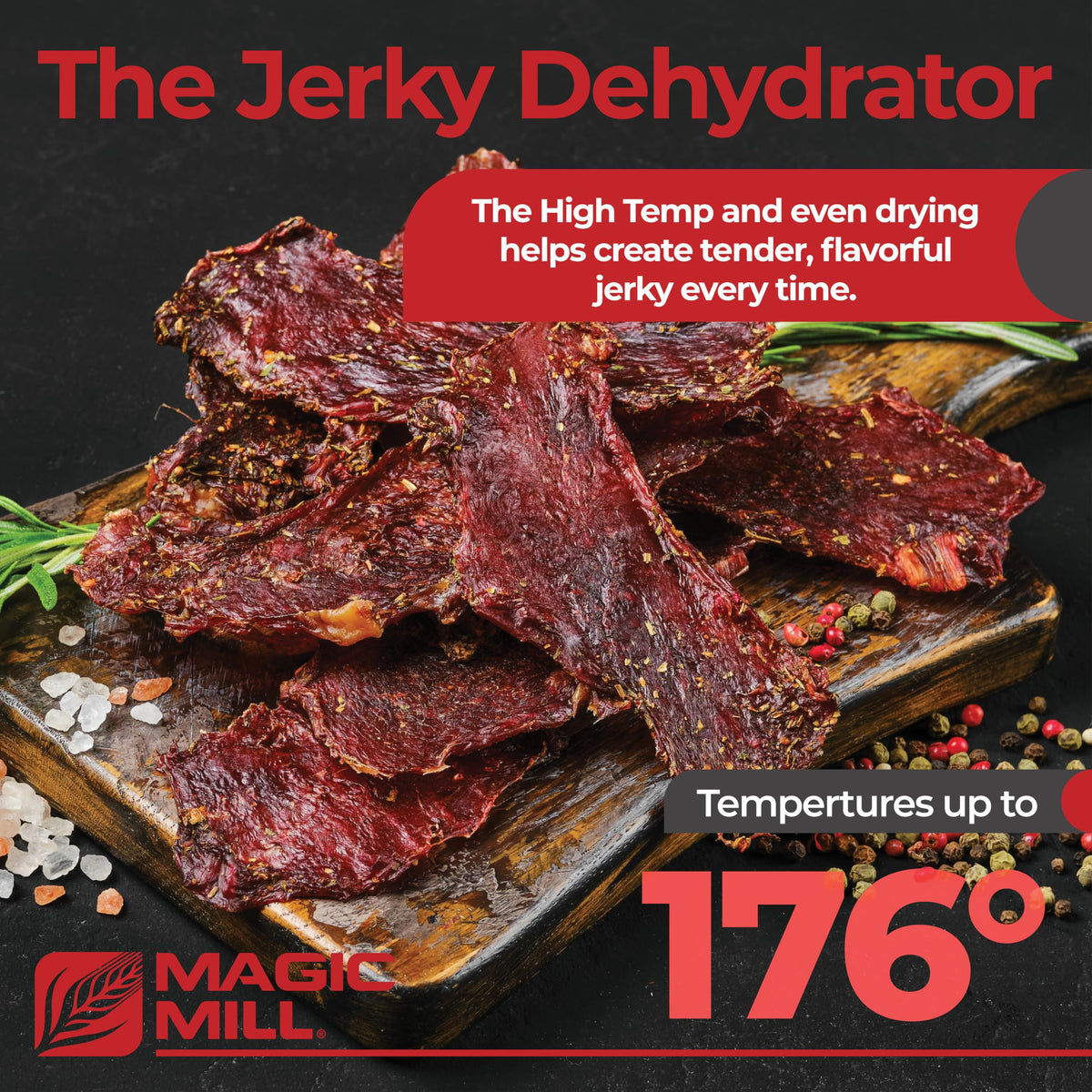 Magic Mill Pro Food Dehydrator Machine | Powerful 600W Rear Fan Even-Drying System | 7 Full-Size Stainless Steel Trays | 95°-176° Temperature Control