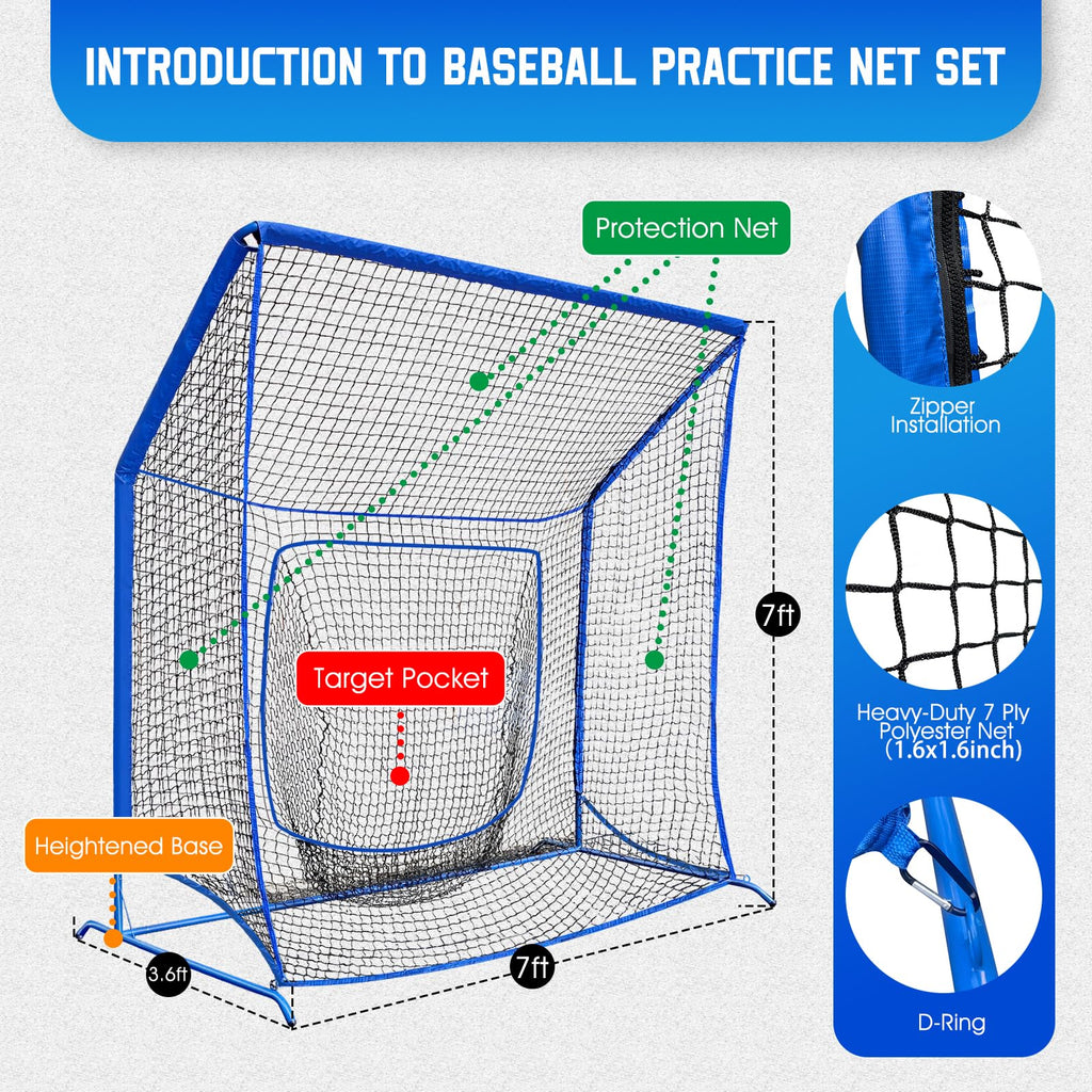 Baseball Softball Net with Blocking System, Batting Cage Practice Net