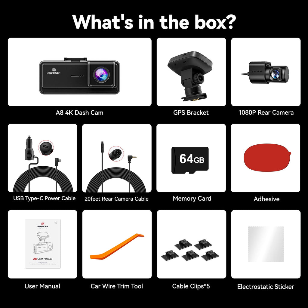 REDTIGER A8 Dash Cam Front and Rear, 4K Car Dash Camera with AI Driver ...