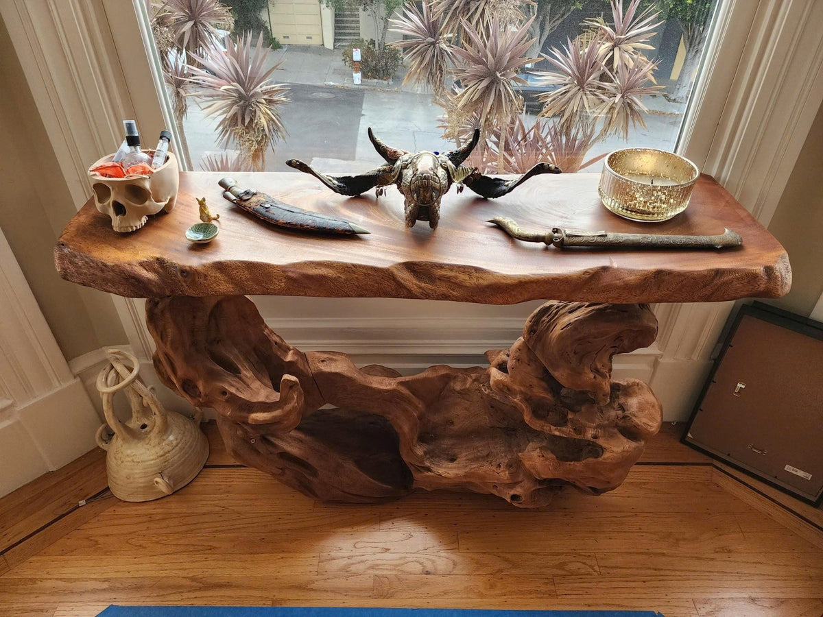 Narrow Solid Wood Console Table in Brown for Hallway or Entry - view 6