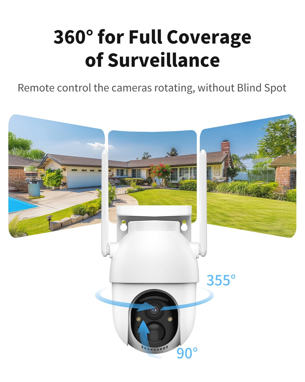 Conico 2-Pack Solar Security Camera System with Base Station, No Monthly Fee, 2K 360° PTZ Wireless Outdoor WiFi Camera, Night Vision