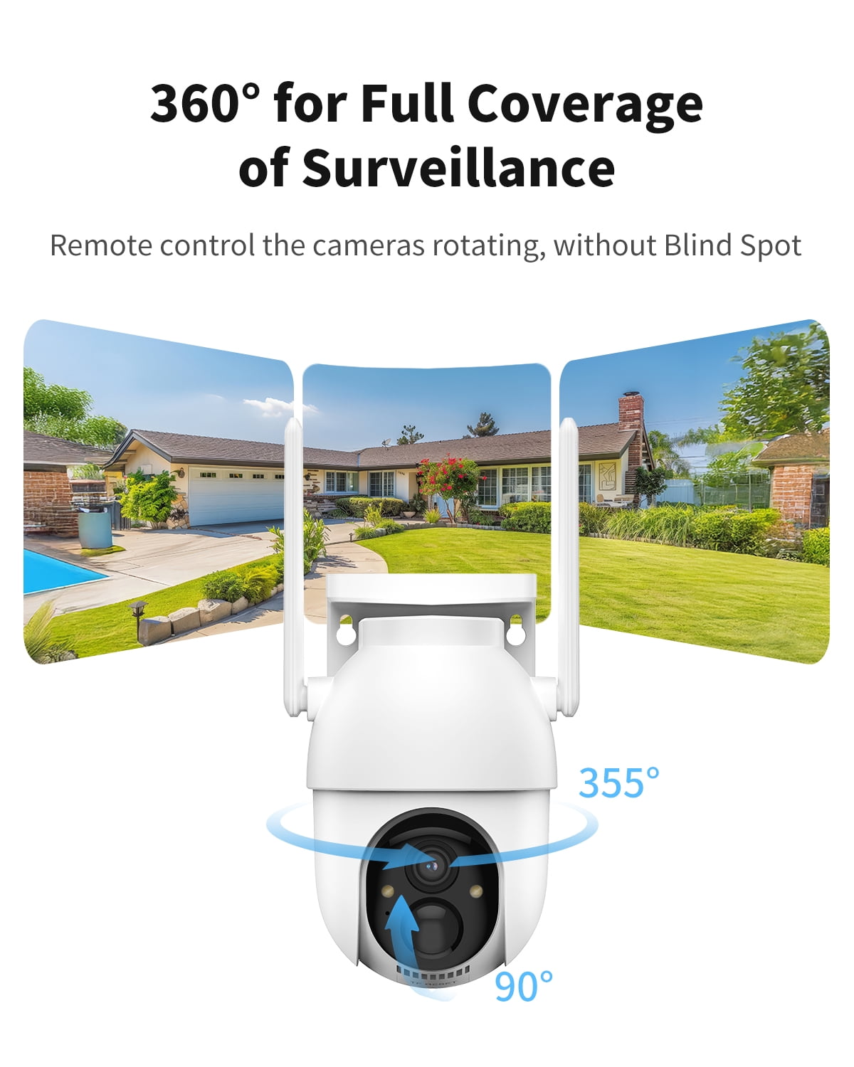 Conico 2-Pack Solar Security Camera System with Base Station, No Monthly Fee, 2K 360° PTZ Wireless Outdoor WiFi Camera, Night Vision