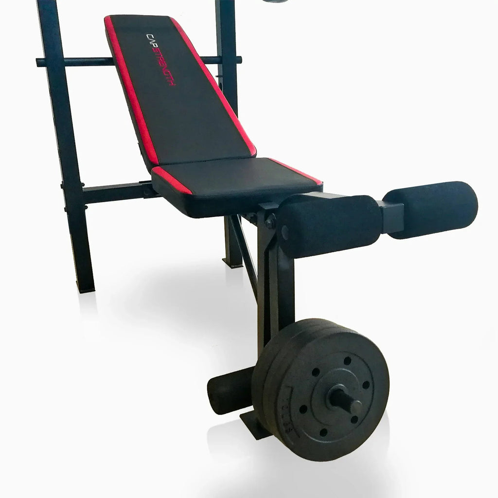 Adjustable Standard Weight Bench With Rack, Leg Extension And 90 lb We ...