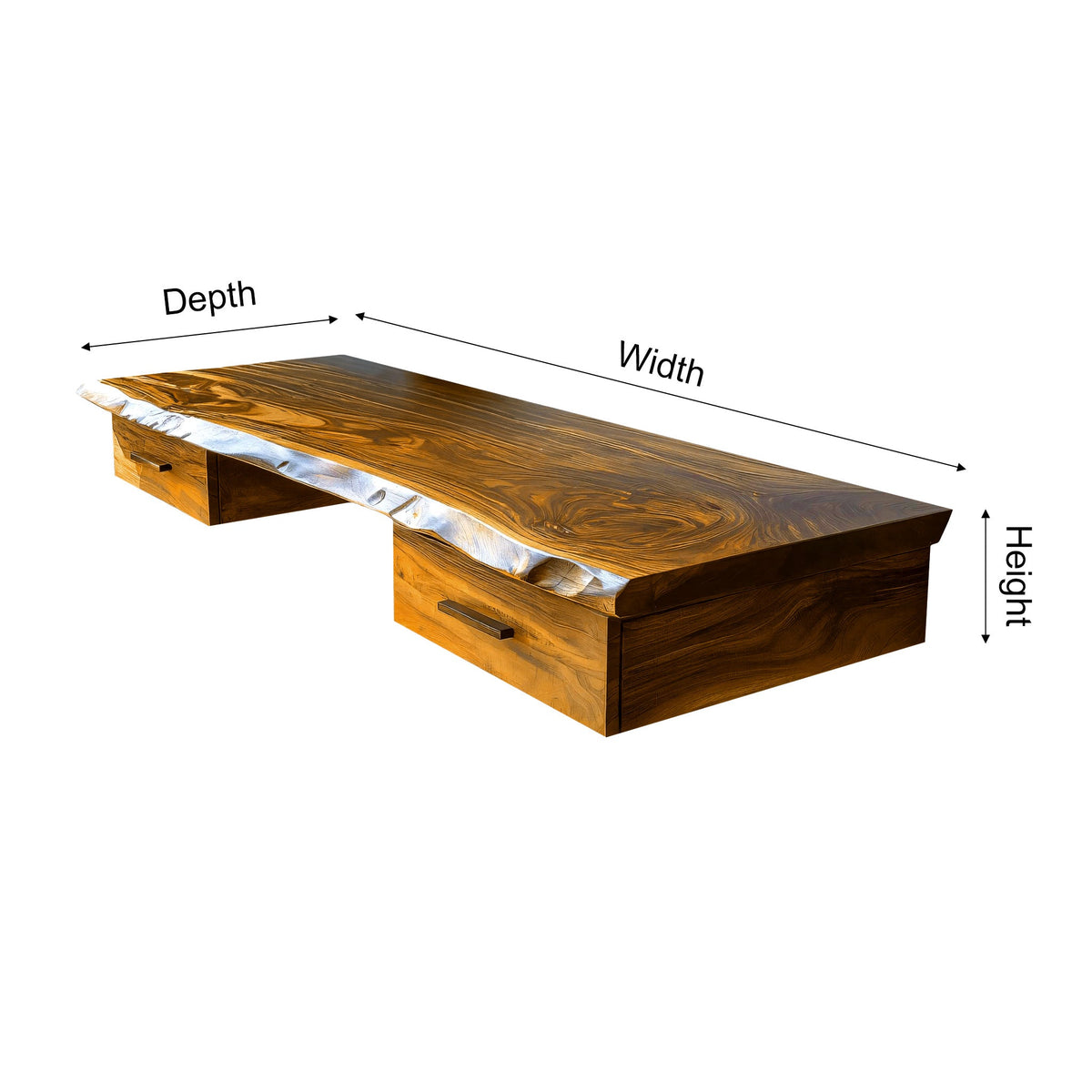 Live Edge Solid Wood Floating Wall Desk with Drawers - view 5