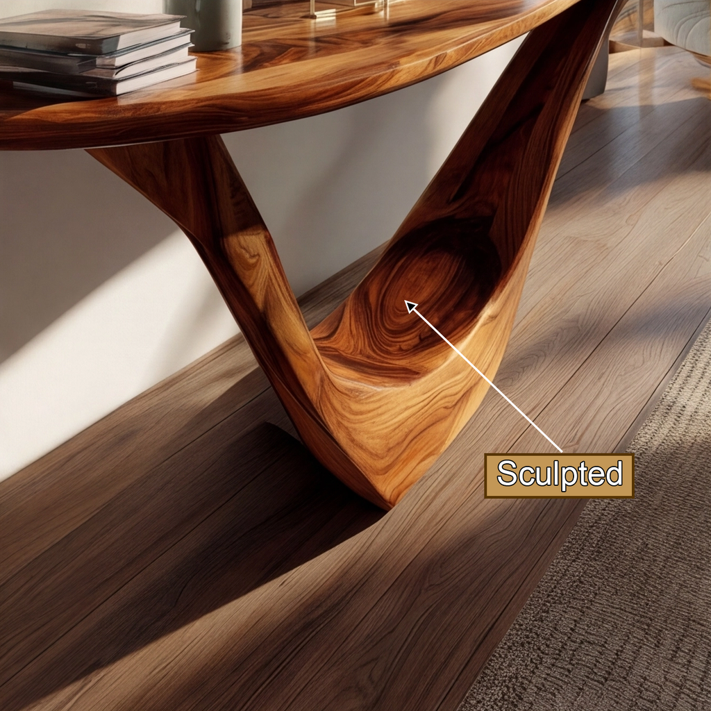 Solid Hardwood Console Table with Open Geometric Sculpted Base - view 11