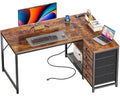Amadwell 43.3" Small L Shaped Desk, 2 Storage Shelves, Reversible Computer Desk, Power Outlets & 4 Drawers, Home Office Desk for Gaming Writing