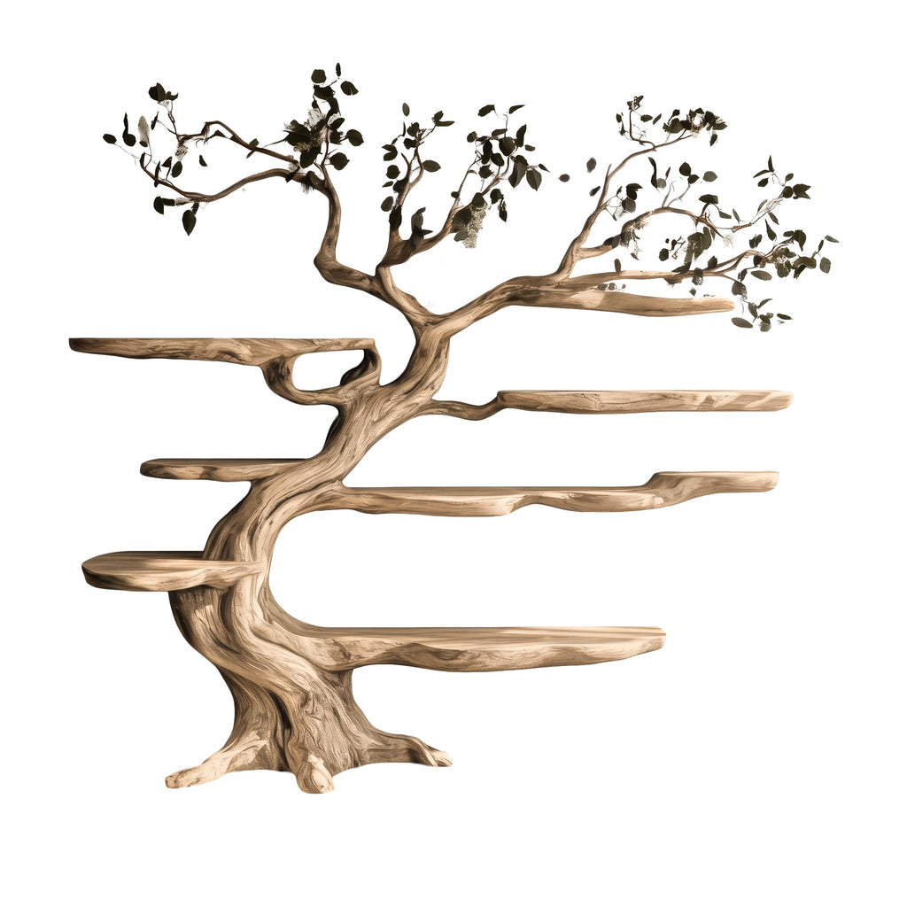 Sculpted Solid Hardwood Tree Bookshelf with Branching Shelves in Natural Oak finish