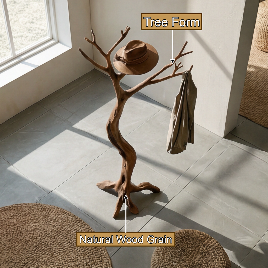 Twisting Trunk Solid Wood Tree Coat Rack with Root Base - view 3