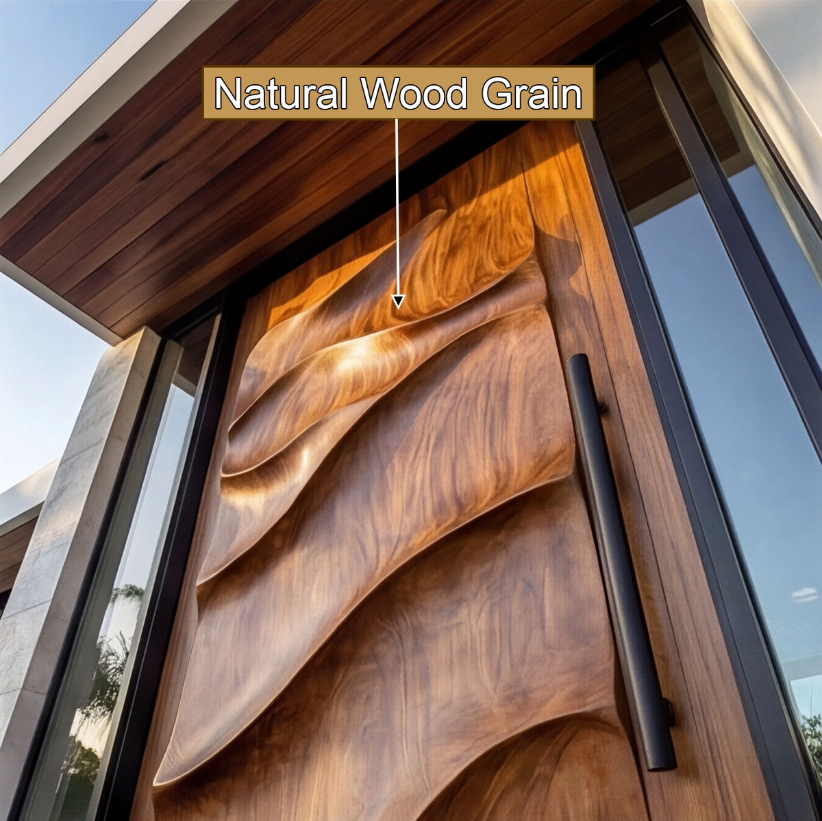 Sculpted Solid Hardwood Single Door with Wave Carving - view 2
