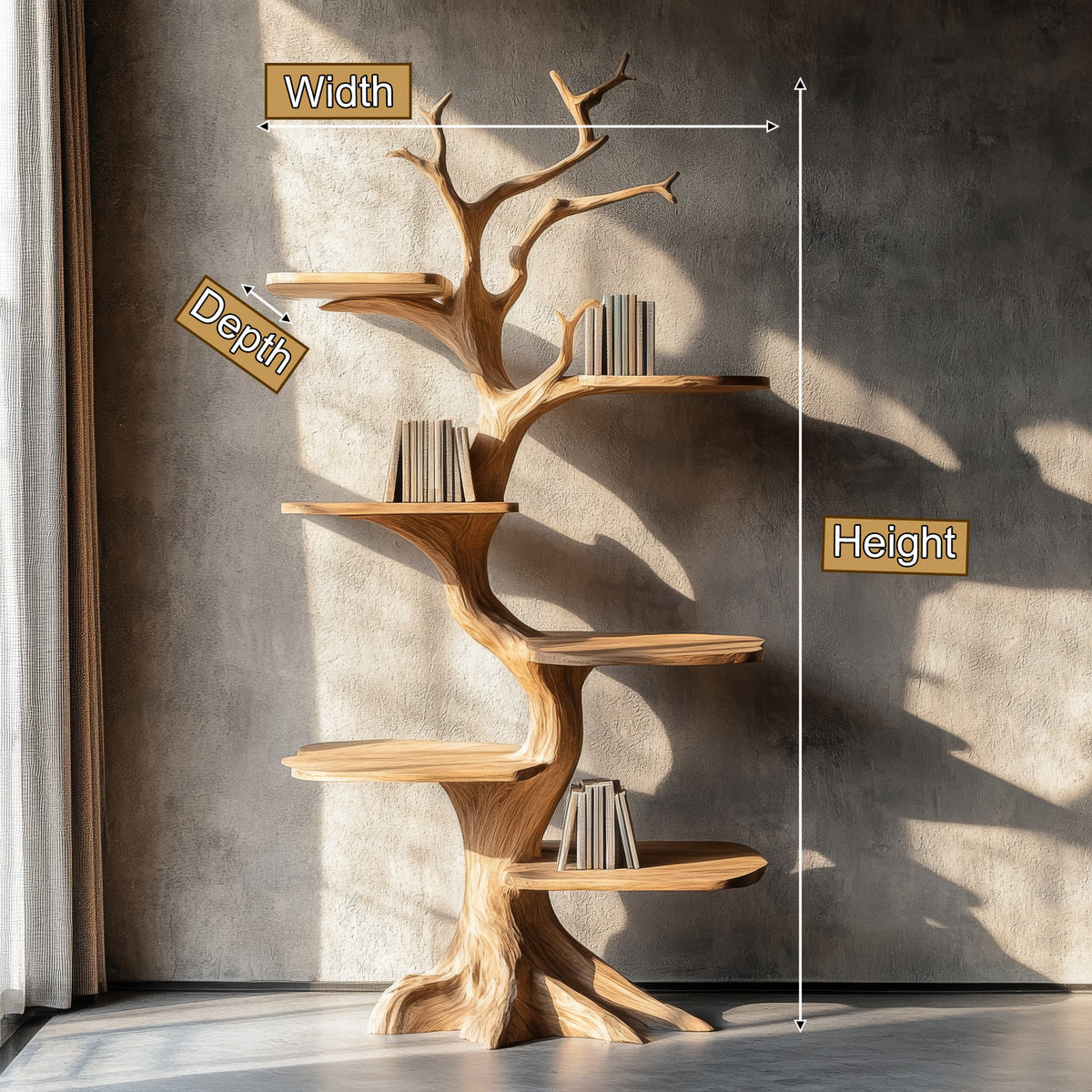 Tall Solid Hardwood Tree Bookshelf with Branch Display Shelves - view 8