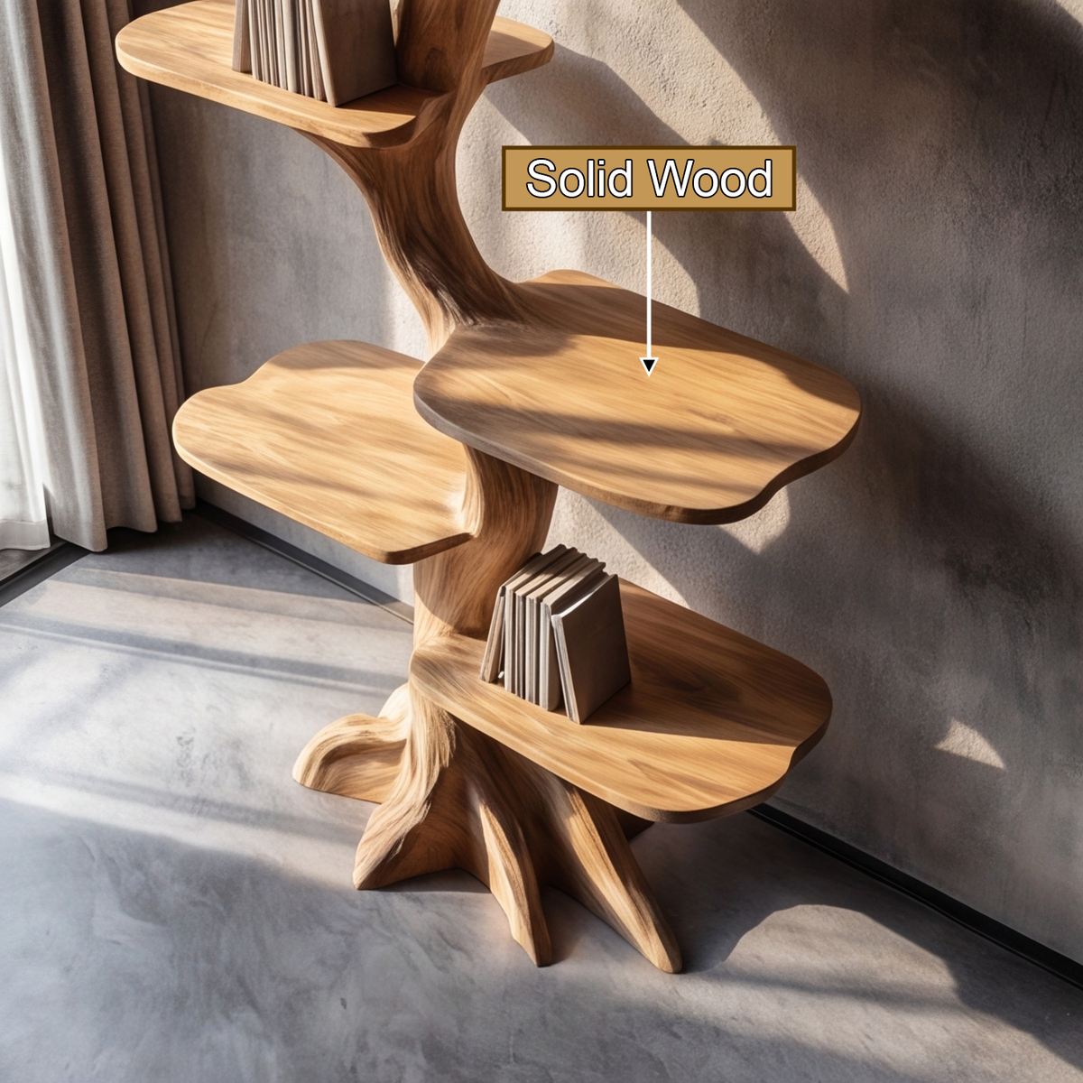 Tall Solid Hardwood Tree Bookshelf with Branch Display Shelves - view 9