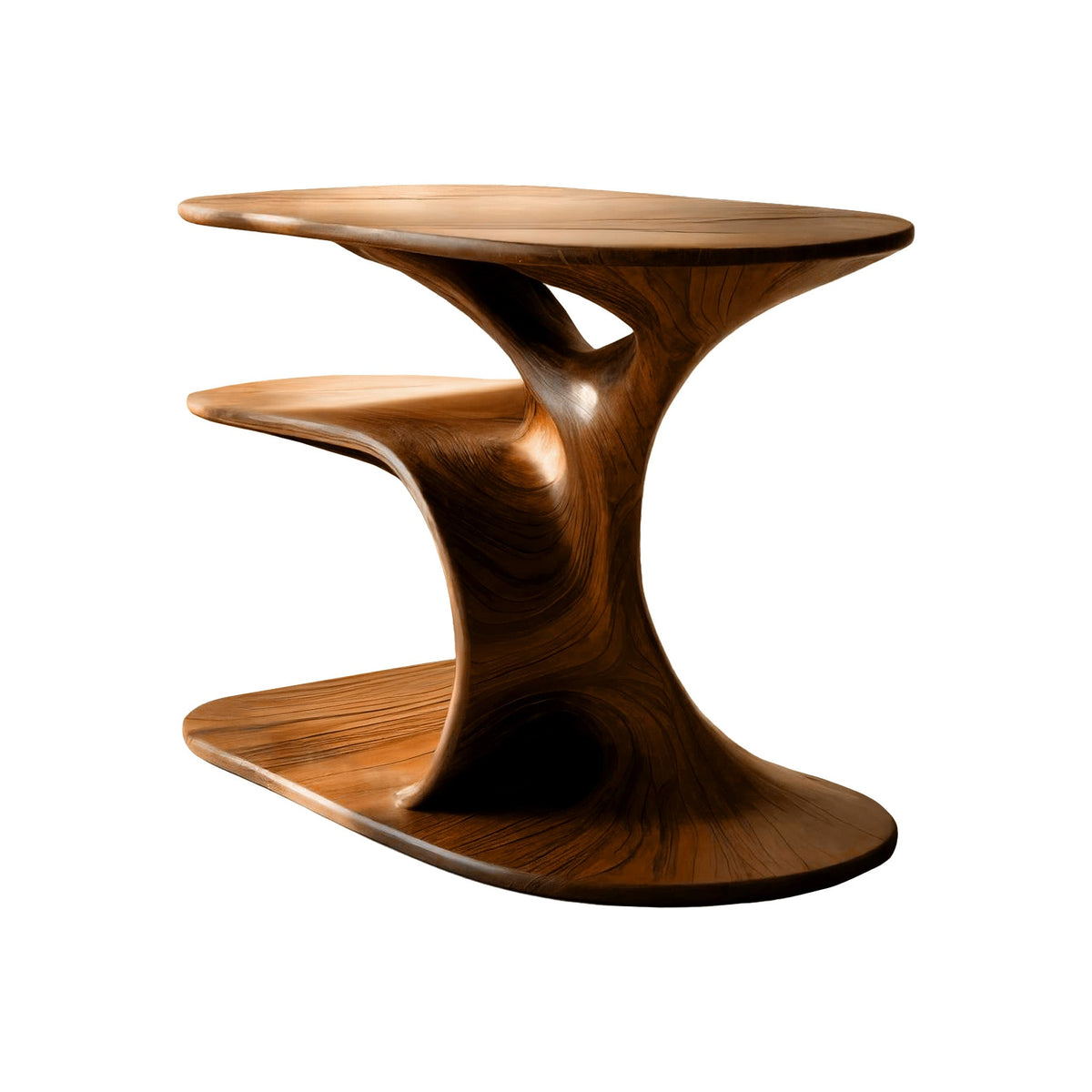 Fluid Form Solid Wood Record Player Stand with Vinyl Storage in Brown finish