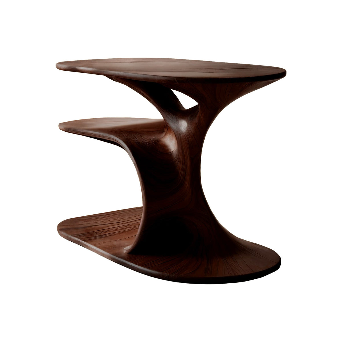 Fluid Form Solid Wood Record Player Stand with Vinyl Storage in Dark Walnut finish