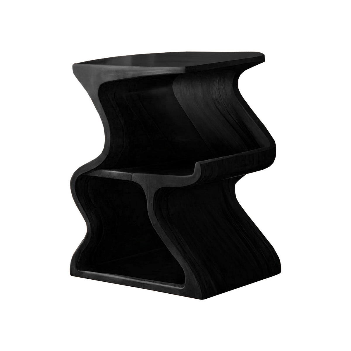 Solid Walnut Wave Record Player Stand with Vinyl Storage Tiers in Black finish