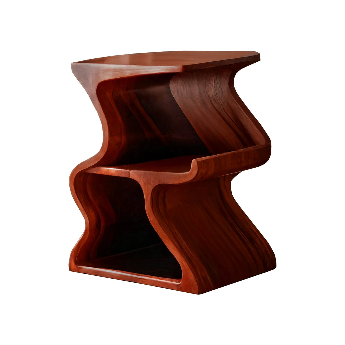 Solid Walnut Wave Record Player Stand with Vinyl Storage Tiers in Mahogany finish