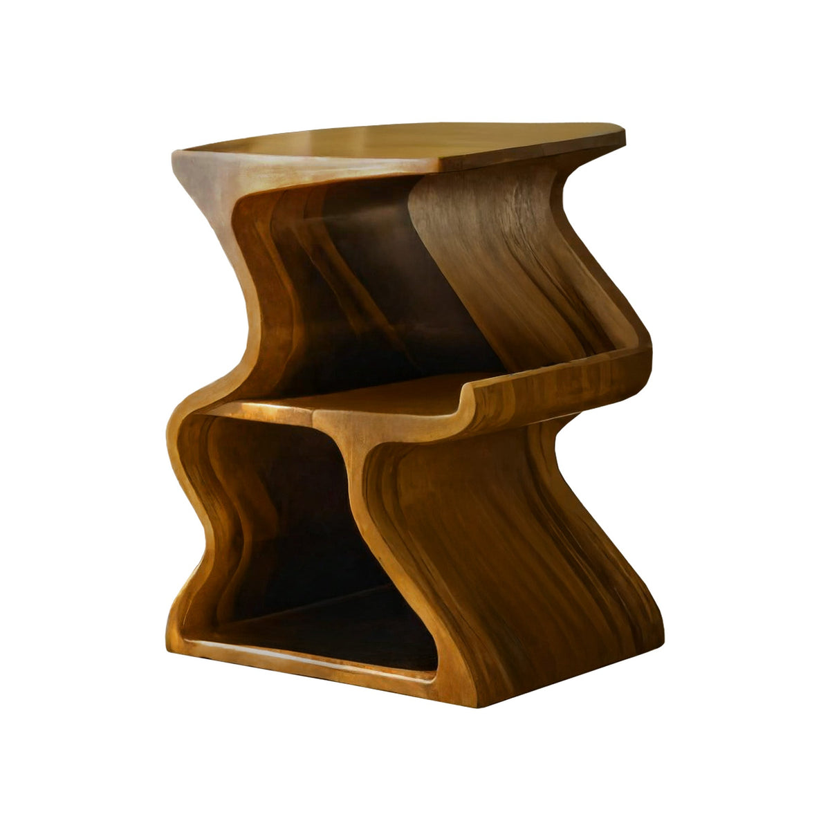 Solid Walnut Wave Record Player Stand with Vinyl Storage Tiers in Teak finish