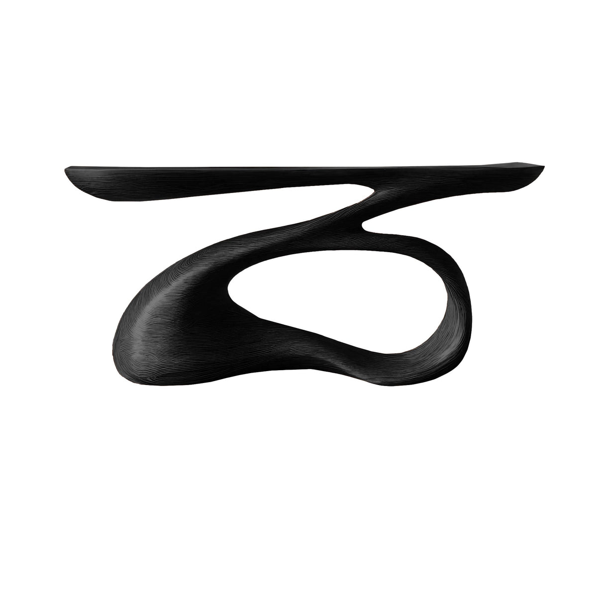 Solid Wood Console Table with Looping Sculptural Base in Black finish