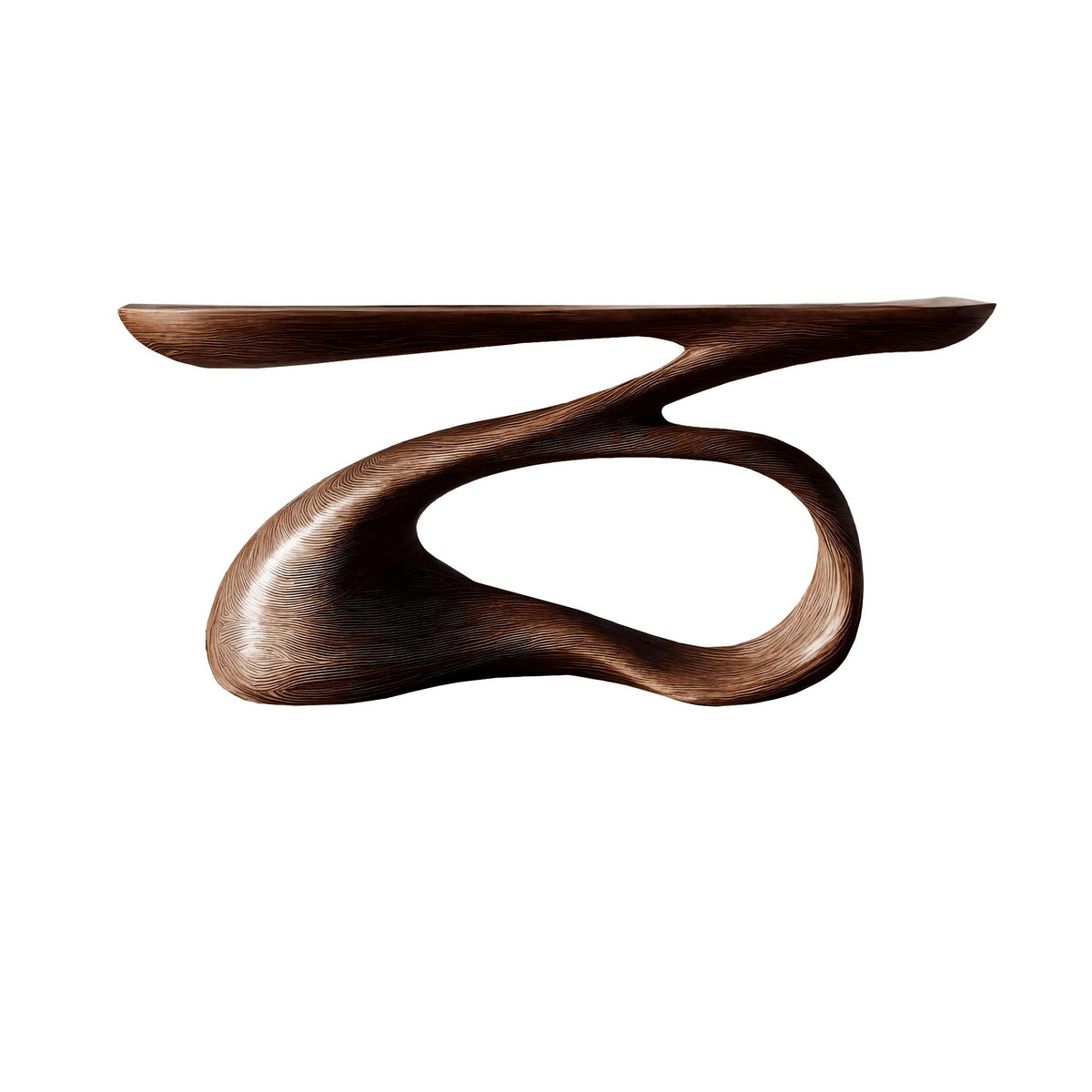 Solid Wood Console Table with Looping Sculptural Base in Dark Walnut finish