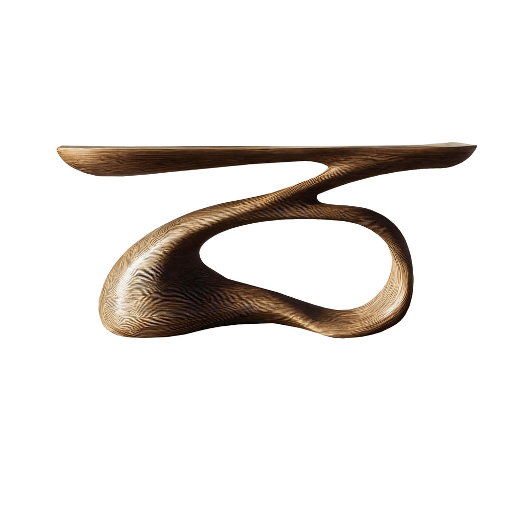 Solid Wood Console Table with Looping Sculptural Base in Natural Oak finish