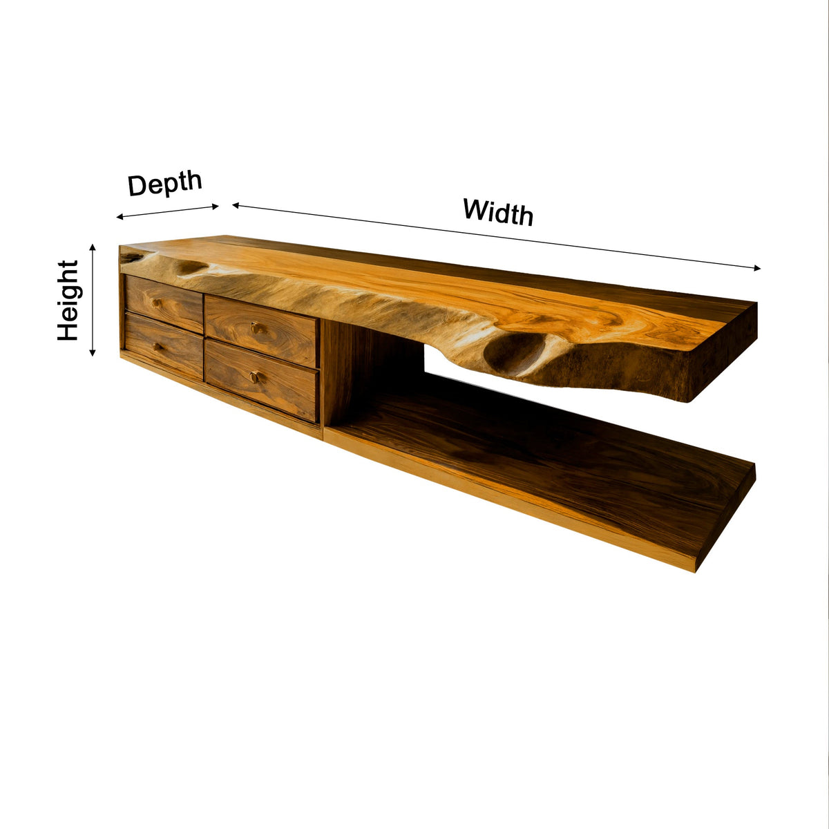 Coastal Live Edge Hardwood Floating Vanity with Drawers and Shelf - view 12
