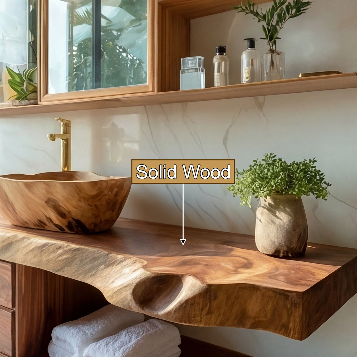 Coastal Live Edge Hardwood Floating Vanity with Drawers and Shelf - view 9