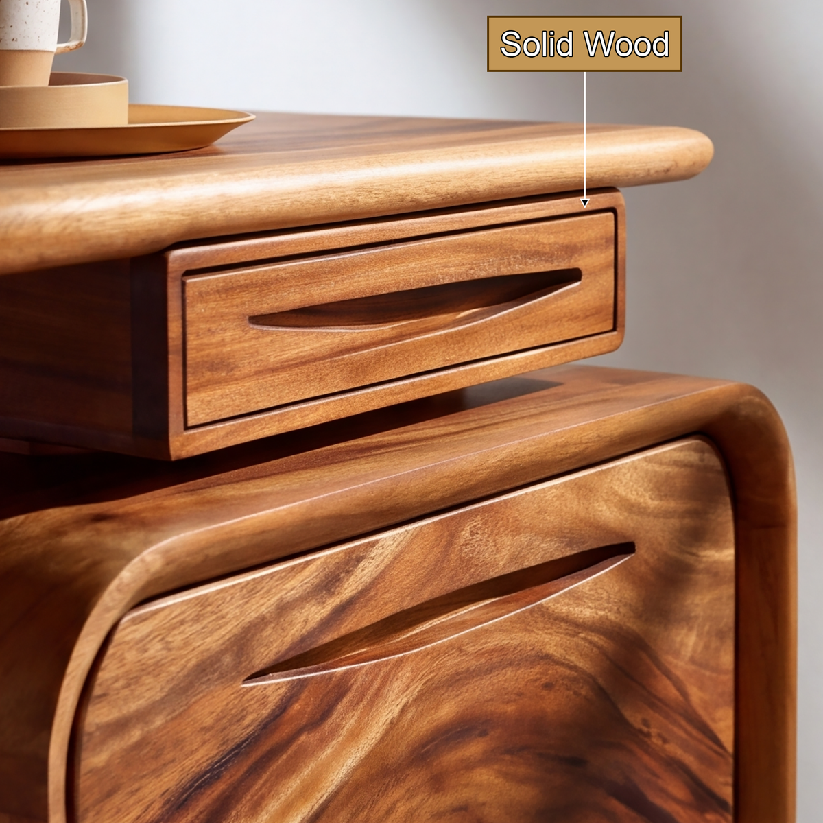 Solid Wood Waterfall Desk with Three-Drawer Pedestal - view 13
