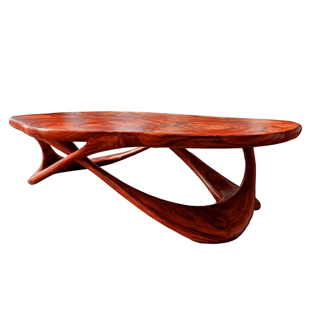 Live Edge Solid Wood Coffee Table with Interwoven Sculptural Base in Mahogany finish