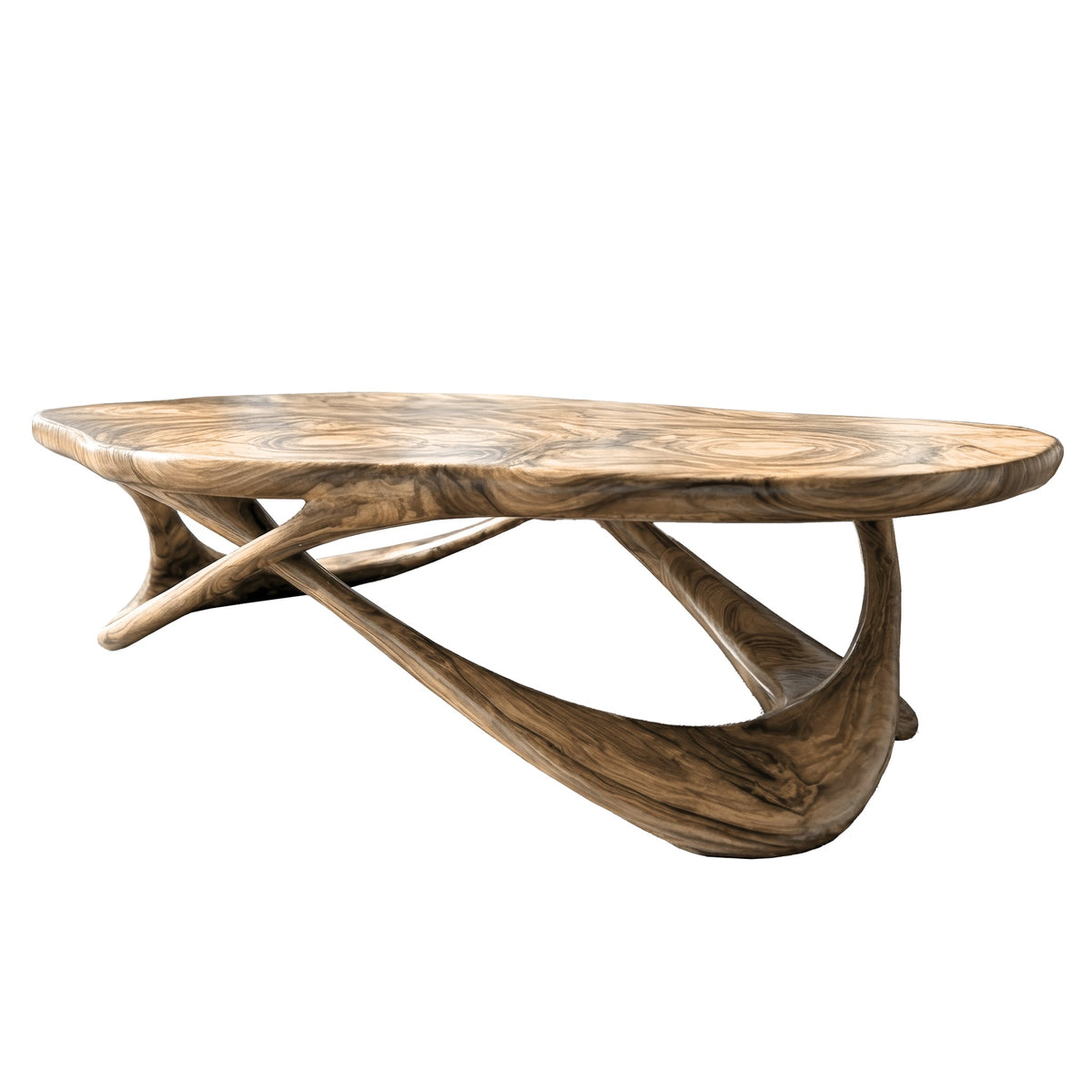 Live Edge Solid Wood Coffee Table with Interwoven Sculptural Base in Natural Oak finish