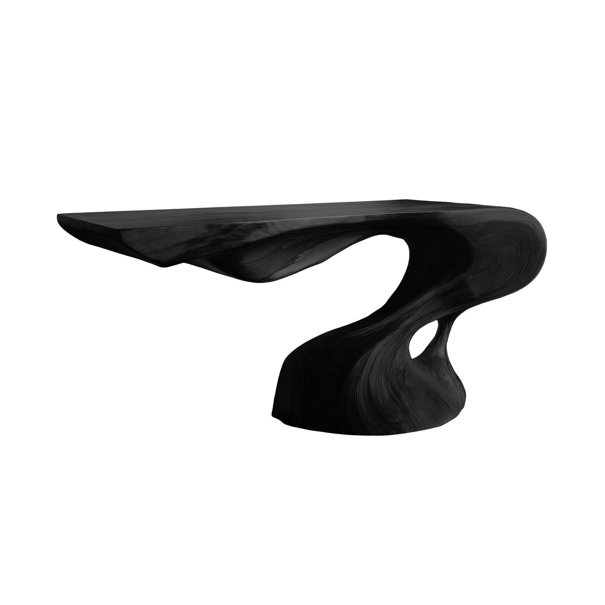 Sculpted Solid Hardwood Console Table with Flowing Pedestal Base in Black finish