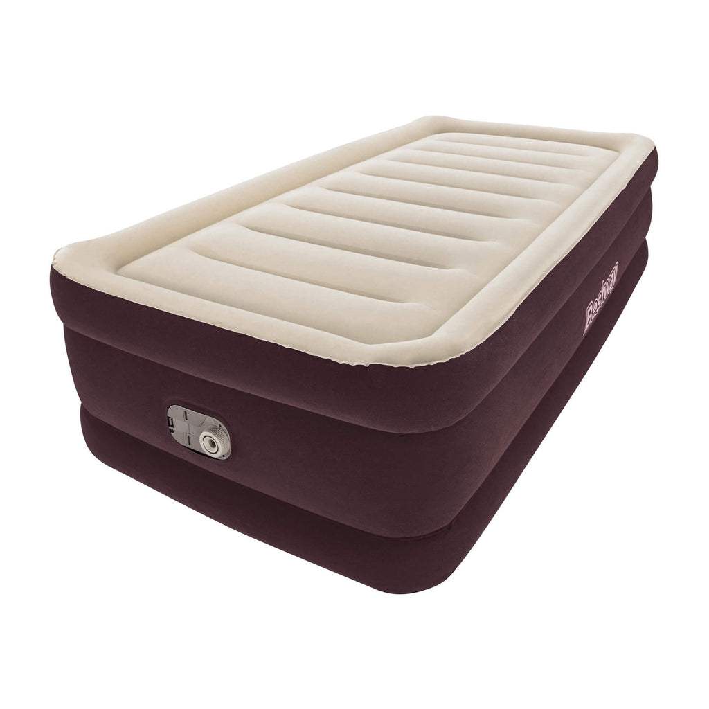 Bestway Maroon SleepSupport Premium Air Mattress Twin 20” with Built-in AC Pump