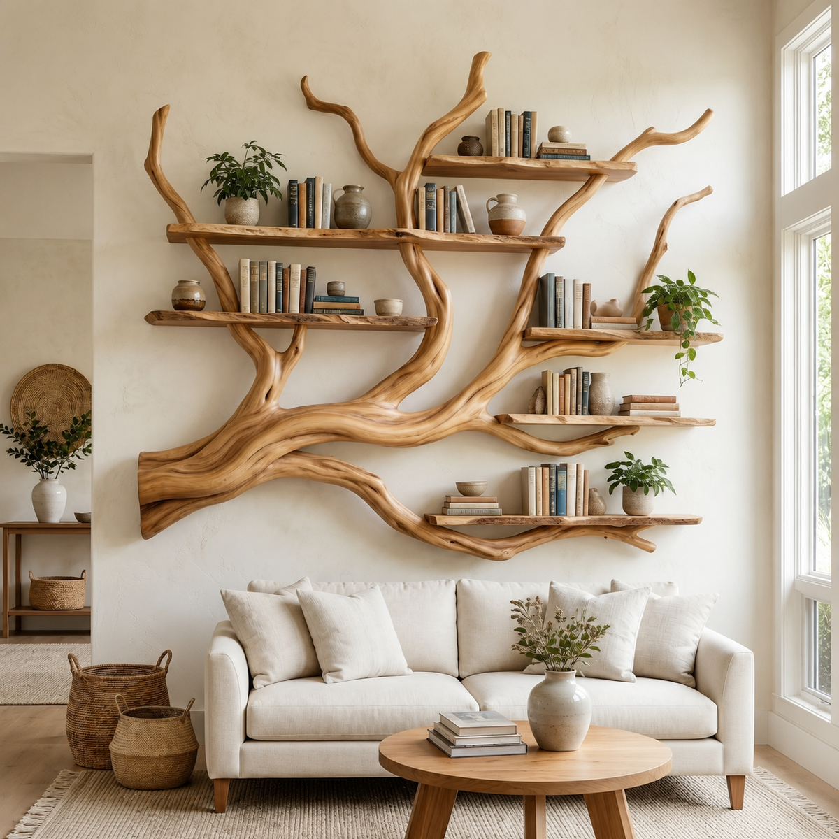 Solid Hardwood Floating Tree Bookshelf with Branching Canopy - view 8