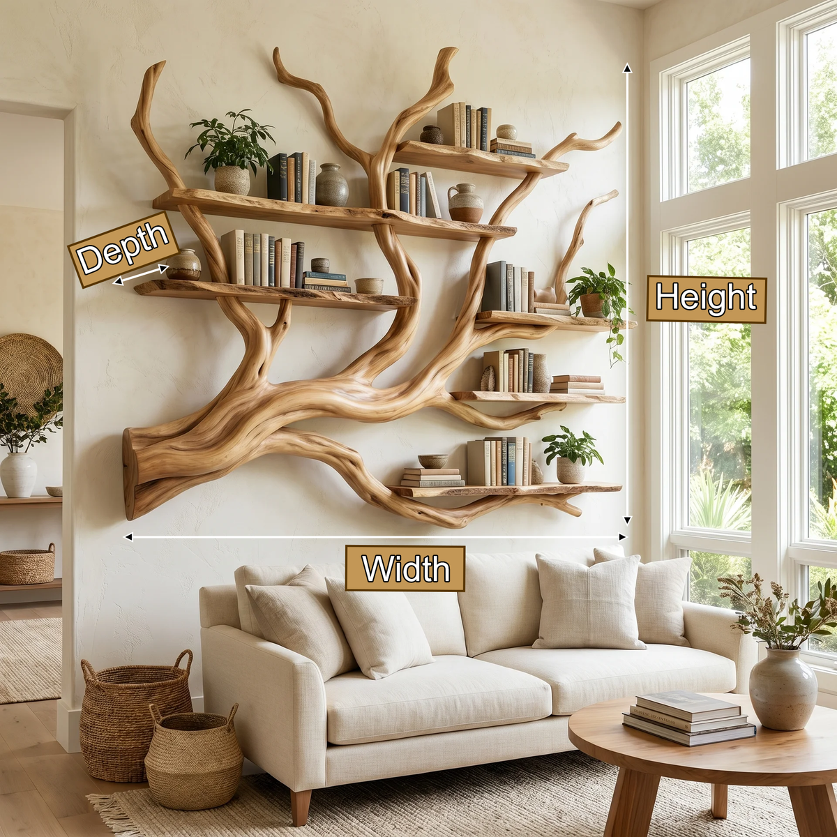 Solid Hardwood Floating Tree Bookshelf with Branching Canopy - view 9