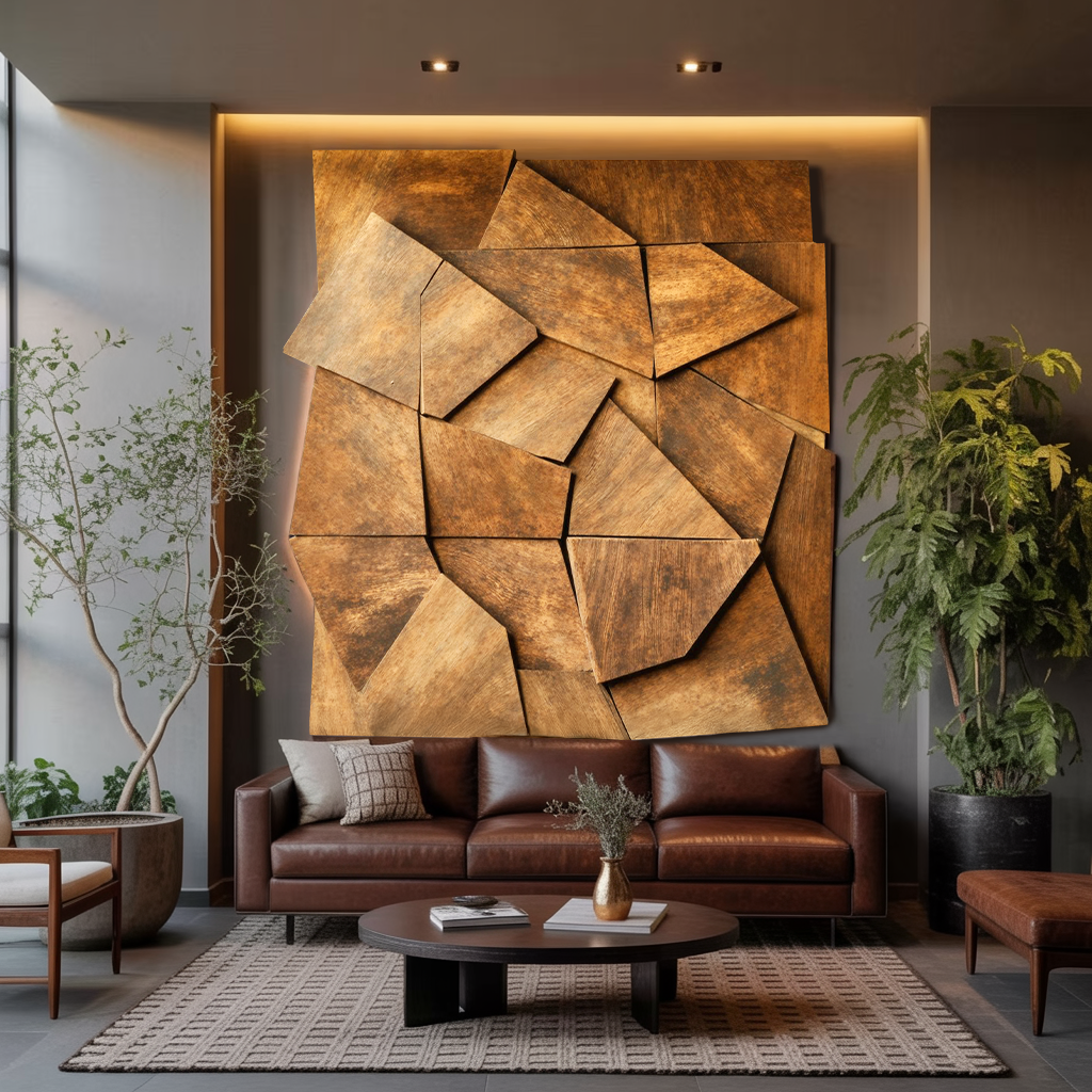 Solid Wood Geometric Wall Art with Layered Faceted Panels - view 5